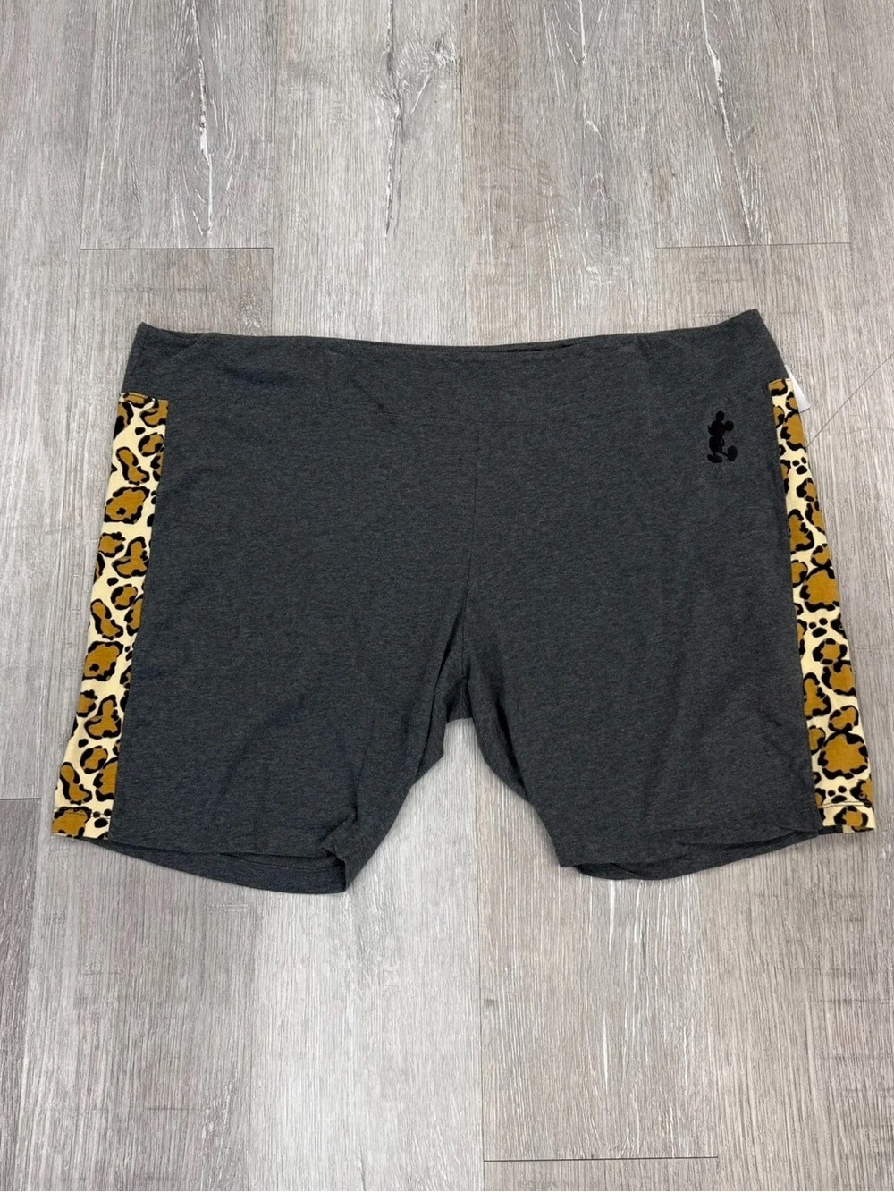 Disney Dark Grey Mickey Mouse Leopard Print Biker Shorts - Size 26 (3X)